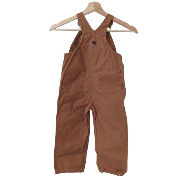 Carhartt Kid Overalls 3T Unisex Boy Girl Canvas Brown Double Knee Bibs Cotton - Picture 2 of 7